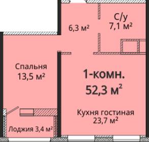 1-кімнатна 52.3 м² в ЖК Альтаїр 3 від 25 000 грн/м², Одеса
