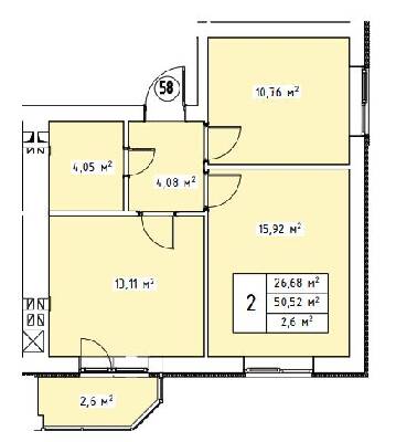 2-комнатная 50.52 м² в ЖК Волошковый от 21 300 грн/м², с. Софиевская Борщаговка