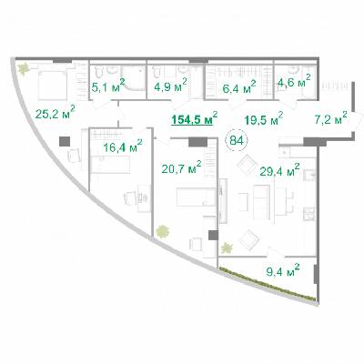 3-кімнатна 154.5 м² в БФК Intergal City від 54 928 грн/м², Київ