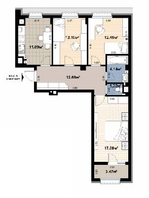 3-комнатная 74.25 м² в ЖК Премьера от 28 300 грн/м², Черновцы