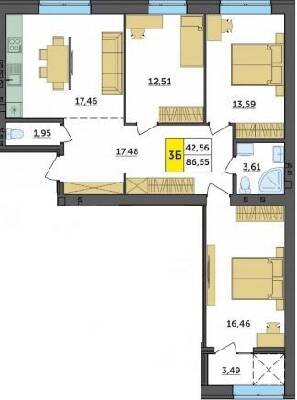 3-комнатная 86.55 м² в ЖК Амстердам от 18 500 грн/м², с. Струмовка
