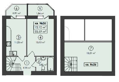 Двухуровневая 55.69 м² в ЖК Family-2 от 19 500 грн/м², с. Гатное