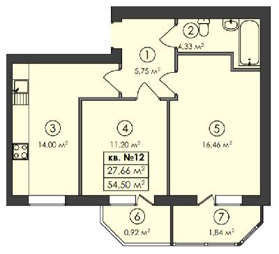 2-кімнатна 54.5 м² в ЖК Family-2 від 26 550 грн/м², с. Гатне