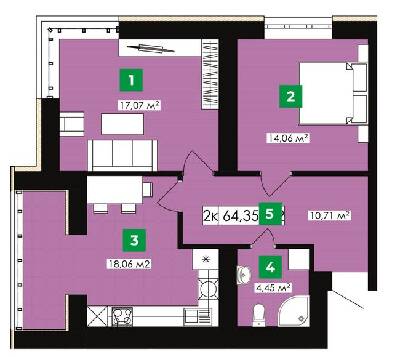 2-комнатная 64.35 м² в ЖК Парковый от 13 300 грн/м², Ивано-Франковск