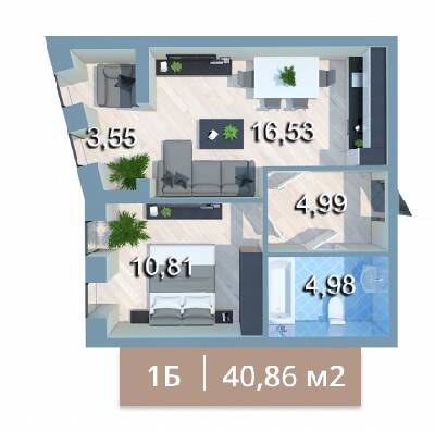 1-кімнатна 40.86 м² в ЖК Вежа на Ломоносова від 28 250 грн/м², Київ