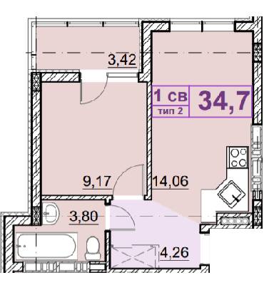1-комнатная 34.7 м² в ЖК Идея от 19 000 грн/м², с. Гнедин