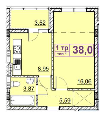 1-кімнатна 38.3 м² в ЖК Ідея від 19 000 грн/м², с. Гнідин