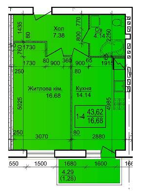 1-кімнатна 43.62 м² в ЖК Будинок №20 від 14 000 грн/м², м. Васильків