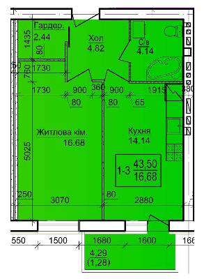 1-комнатная 43.5 м² в ЖК Дом №20 от 15 400 грн/м², г. Васильков