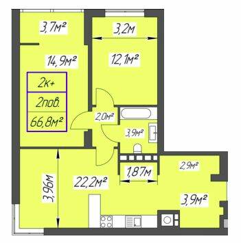 2-комнатная 66.8 м² в ЖК Millennium от 13 800 грн/м², Ивано-Франковск