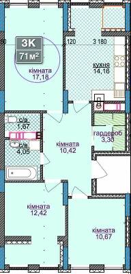 3-комнатная 71 м² в ЖК River Park 3 от застройщика, Ивано-Франковск