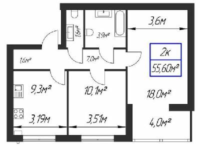 2-комнатная 55.6 м² в ЖК Парковый городок от 15 100 грн/м², Ивано-Франковск