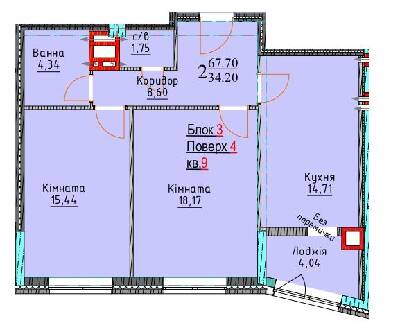 2-кімнатна 67.7 м² в ЖК Водограй від 25 400 грн/м², Чернівці