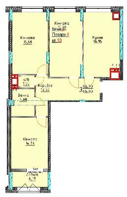 3-кімнатна 86.7 м² в ЖК Водограй від 25 400 грн/м², Чернівці