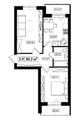 2-кімнатна 50.3 м² в ЖК Амстердам від 13 900 грн/м², с. Білогородка