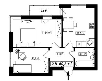 2-комнатная 50.8 м² в ЖК Амстердам от 13 900 грн/м², с. Белогородка