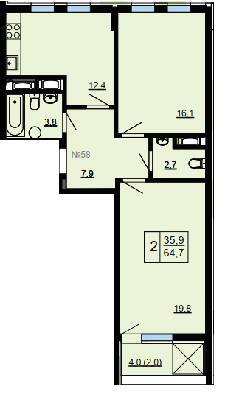 2-комнатная 64.7 м² в ЖК Paradise Avenue от 28 000 грн/м², с. Крюковщина
