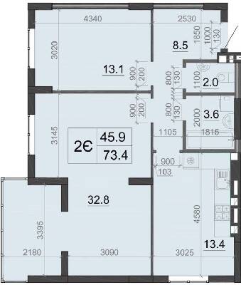 2-комнатная 73.4 м² в ЖК Визави от 18 500 грн/м², Луцк