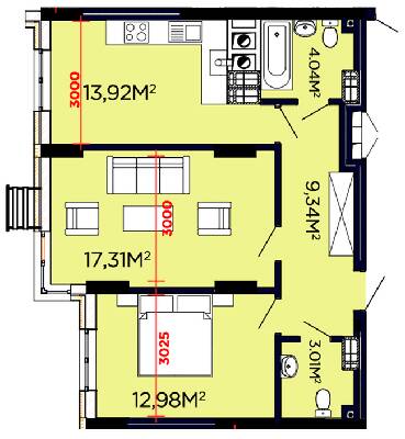 2-комнатная 60.6 м² в ЖК Счастливый от 19 200 грн/м², Львов