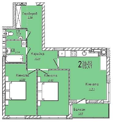 2-кімнатна 65.41 м² в ЖК Континент від 20 500 грн/м², с. Сокільники