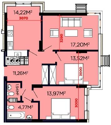 3-кімнатна 76.88 м² в ЖК Щасливий від 20 000 грн/м², Львів