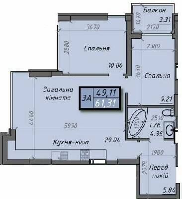 3-кімнатна 61.31 м² в ЖК Iceberg від 17 100 грн/м², Суми