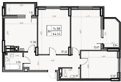 3-комнатная 74.58 м² в ЖК Банковский 2 от 19 200 грн/м², г. Борисполь