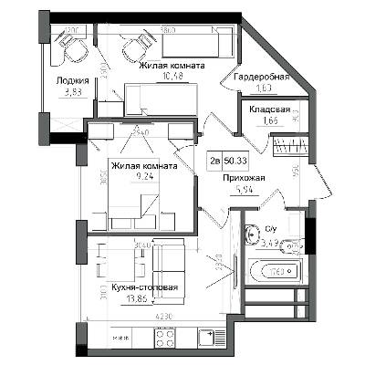 2-комнатная 50.33 м² в ЖГ ARTVILLE от 21 448 грн/м², пгт Авангард