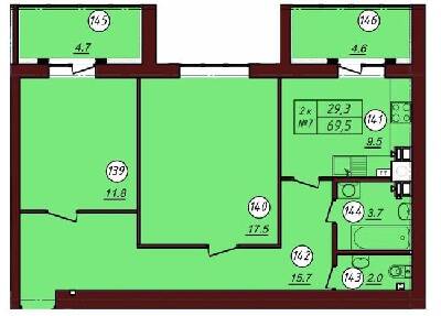 2-кімнатна 69.5 м² в ЖК Соборний від 20 600 грн/м², м. Фастів