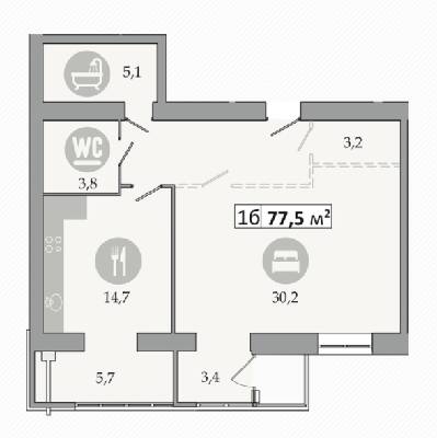 2-кімнатна 77.5 м² в ЖК Дніпровська Брама 2 від 16 200 грн/м², смт Слобожанське