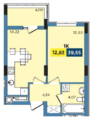 1-комнатная 39.55 м² в ЖК Washington City от 20 700 грн/м², Львов