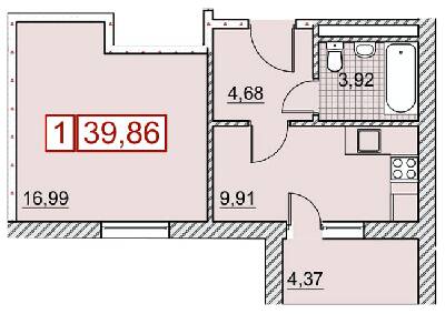 1-кімнатна 39.86 м² в ЖК Річковий квартал від 18 700 грн/м², Харків