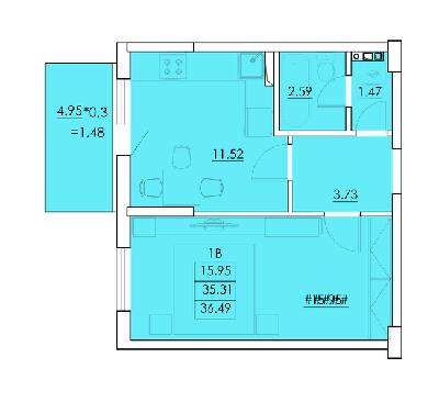 1-кімнатна 36.49 м² в ЖК Ventum від 18 000 грн/м², с. Крижанівка