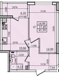 1-кімнатна 41.59 м² в ЖК Парус від 19 800 грн/м², м. Южне