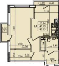 1-комнатная 43.13 м² в ЖК Парус от 19 800 грн/м², г. Южное