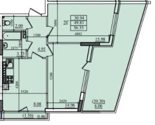 2-кімнатна 56.33 м² в ЖК Парус від 15 900 грн/м², м. Южне