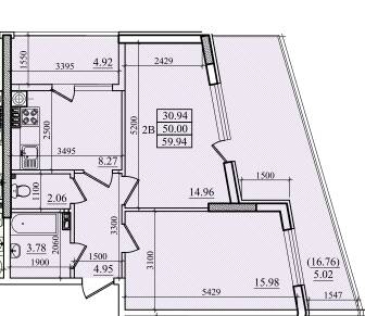 2-кімнатна 59.94 м² в ЖК Парус від 18 400 грн/м², м. Южне