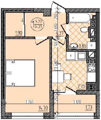 1-комнатная 34.27 м² в ЖК Изумрудный от застройщика, Черновцы