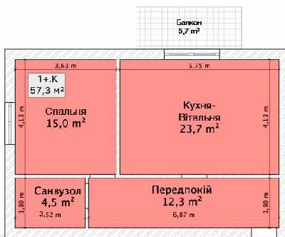 1-комнатная 57.3 м² в ЖК на пер. 1-й Константиновича, 13 от 23 050 грн/м², Винница