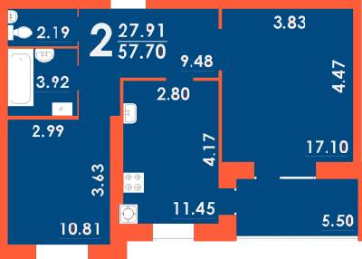 2-комнатная 57.7 м² в ЖК Park Residence от 19 500 грн/м², Запорожье