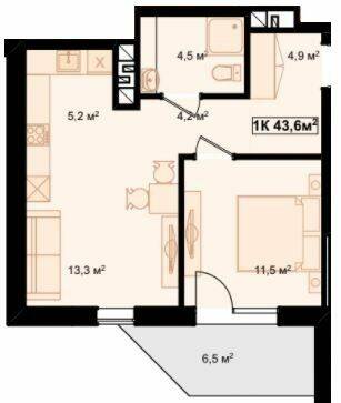 1-комнатная 43.6 м² в ЖК Рубин Апартамент от 11 350 грн/м², г. Коломыя