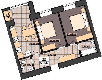 2-комнатная 53.56 м² в ЖК Гетьманский от 14 200 грн/м², Ивано-Франковск