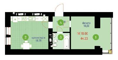 1-комнатная 44.23 м² в ЖК Уютный от 13 200 грн/м², Ивано-Франковск