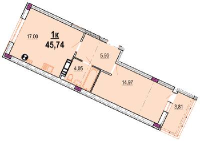 1-комнатная 45.74 м² в ЖК Родинний маєток от 25 500 грн/м², Винница