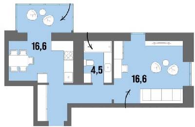 1-комнатная 44.1 м² в ЖК Dream Town от 21 650 грн/м², Луцк