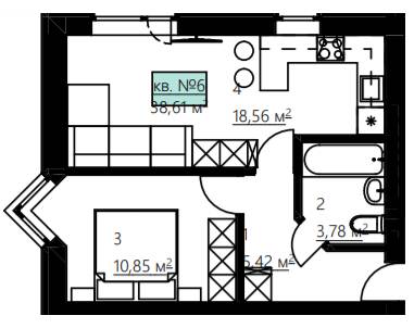 1-кімнатна 38.61 м² в КБ Craft від 19 950 грн/м², Рівне
