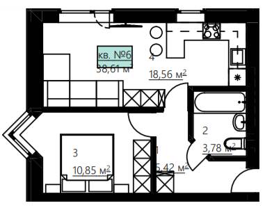 1-комнатная 38.61 м² в КД Craft от 19 950 грн/м², Ровно