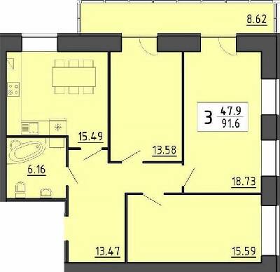 3-кімнатна 91.6 м² в ЖК Енергія від 21 700 грн/м², Тернопіль