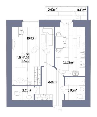 1-комнатная 47.21 м² в ЖК Oliva от 19 000 грн/м², г. Горишние Плавни