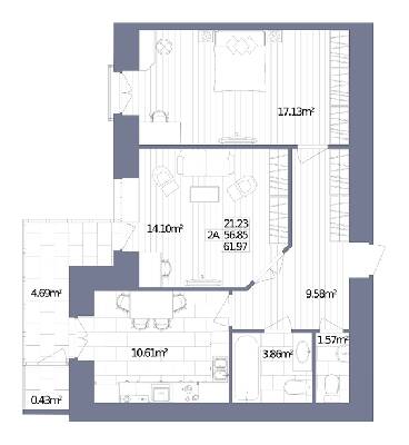 2-комнатная 61.97 м² в ЖК Oliva от 17 000 грн/м², г. Горишние Плавни